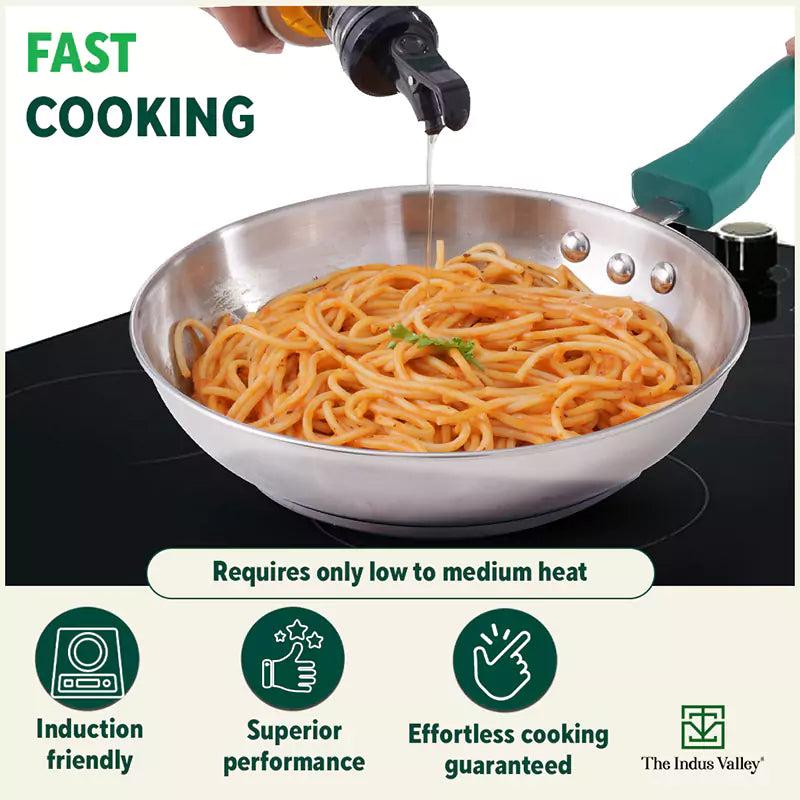Tri-Steel Stainless Steel Frying Pan/Skillet, Premium Quality, Tri-ply (3 Layer) Bottom, Soft-touch Handle, 100% Toxin-free, Non-stick, Induction & Gas, 20/22cm, 1.2/1.5L