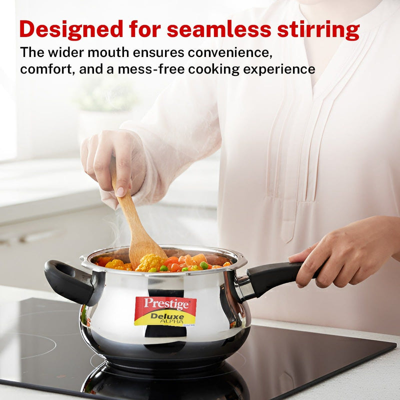 Prestige 3 Litre Stainless Steel Deluxe Alpha Svachh Outer Lid Mini Handi Pressure Cooker, Triply Base, Gas & Induction Compatible + Prestige Omega Deluxe Granite Non-stick Omni Tawa, 25 cm, Black