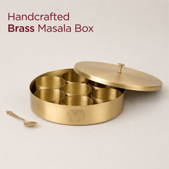 Handcrafted Brass Masala Box • 7 Compartments and a Spoon (पीतल की मसाला दानी) | Total Weight: ~1.2 kg
