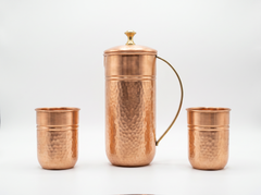 Handcrafted Hammered Copper Jug & Tumbler Set