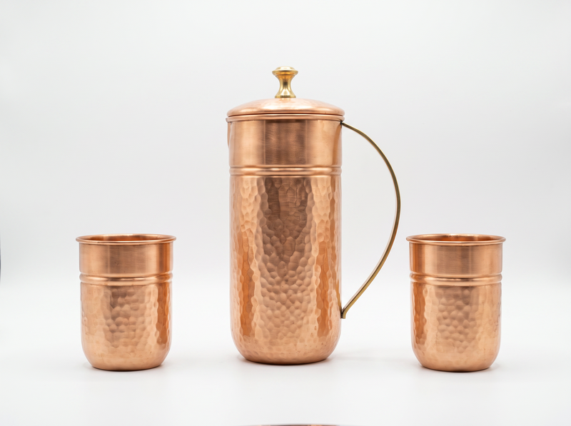 Handcrafted Hammered Copper Jug & Tumbler Set