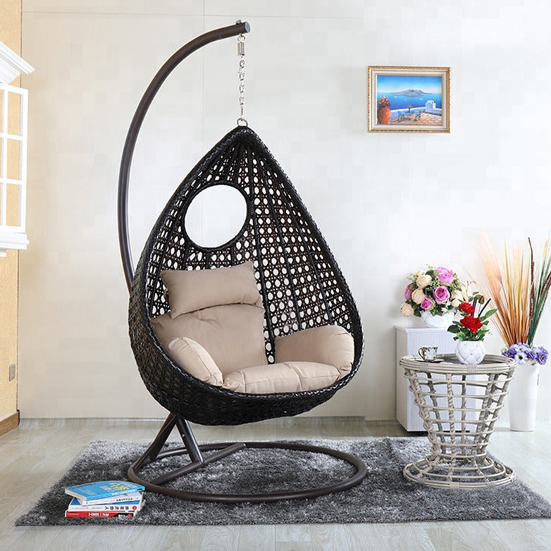 Piro Single Seater Hanging Swing With Stand For Balcony , Garden Swing (Dark Brown)