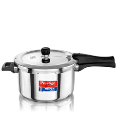 Prestige Svachh Glass Top Gas Stove (3 Burners) with Liftable Burners - GTSB-03, Prestige Svachh Triply Outer Lid Pressure Cooker with Unique Deep Lid for Spillage Control, 5 Litre, Silver