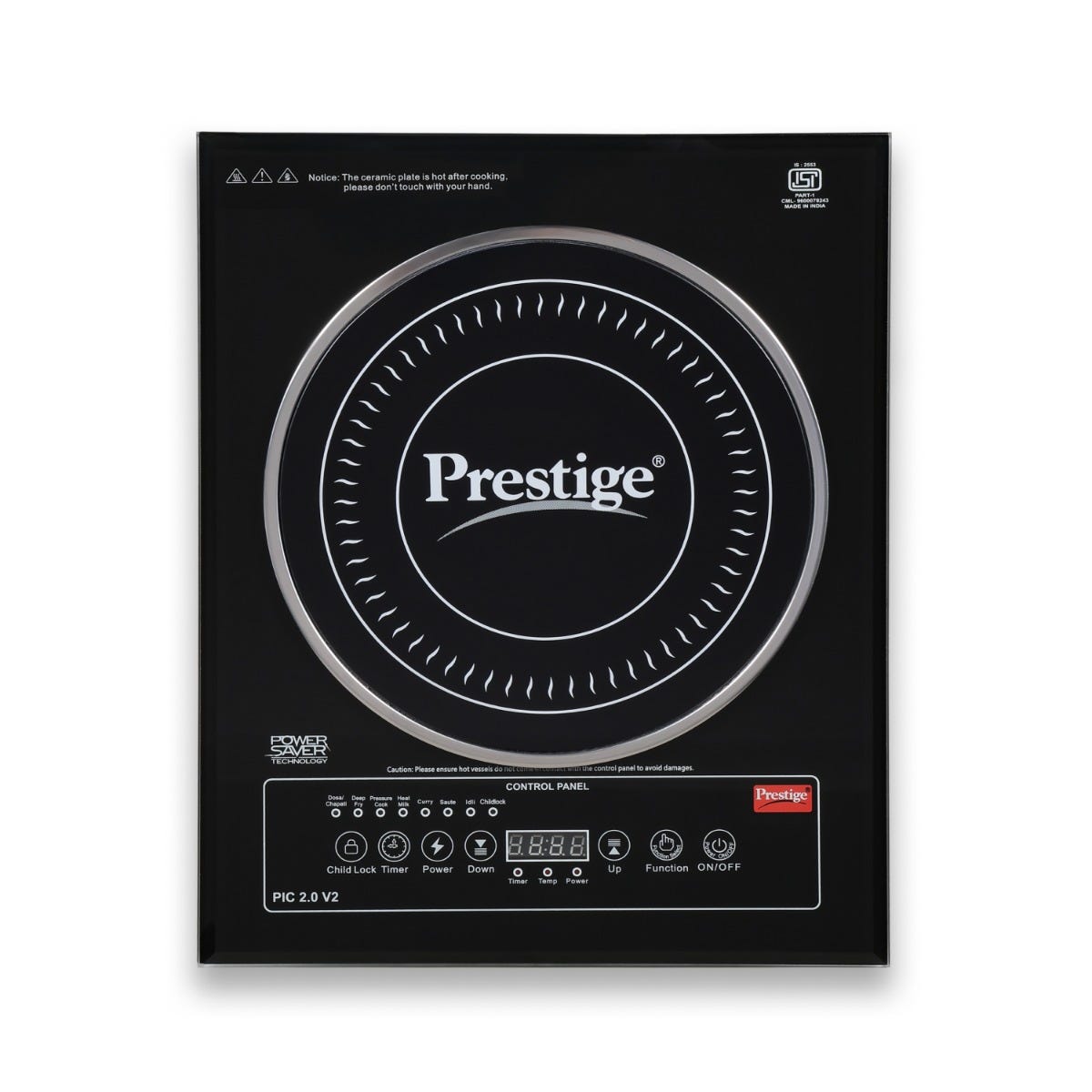 Prestige PIC 2.0 V2 Induction Cooktop 2000W with Indian Menu Options, Black + Prestige TRIPLY Splendid 4 Pc Cookware Set: Fry Pan 22cm, Kadai 22cm, Saucepan 14cm, SS Lid 24cm, 15Y Warranty