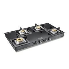 Prestige Vectra 4 Burner Glass Top Gas Stove, Toughened Glass, Jumbo Brass Burner, Black + Prestige 3 Litre TRIPLY Svachh Inner Lid Pressure Cooker, Deep Lid for Spillage Control, Gas & Induction, ISI
