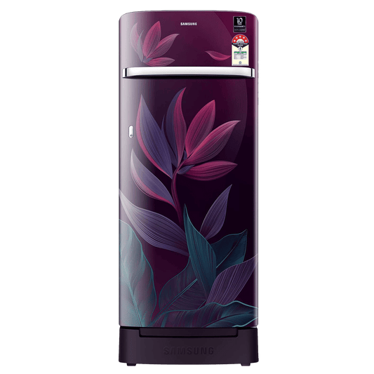 SAMSUNG Horizontal Curve 215 Litres 5 Star Direct Cool Single Door Refrigerator with Base Stand Drawer (RR23D2H259R/HL, Paradise Bloom Purple)