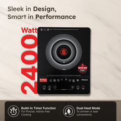 Prestige PIRC 3.0 2400W Infrared Cooktop, Indian Menus & Timer, Black + Prestige Omega Deluxe Granite Alpha 3 Pc BYK Non-Stick Set: Kadai 24cm with Glass Lid, Omni Tawa 28cm, Fry Pan 24cm
