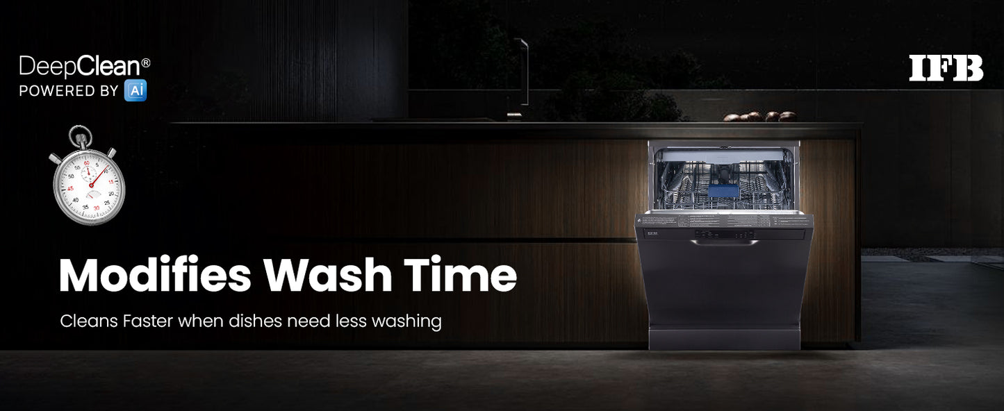 IFB 16 Place Settings with DeepClean® Technology Powered by AI Freestanding Dishwasher (Neptune VX16, Inox Grey, Largest Capacity Washes upto 92 Utensils, 70° Hot Water Wash)