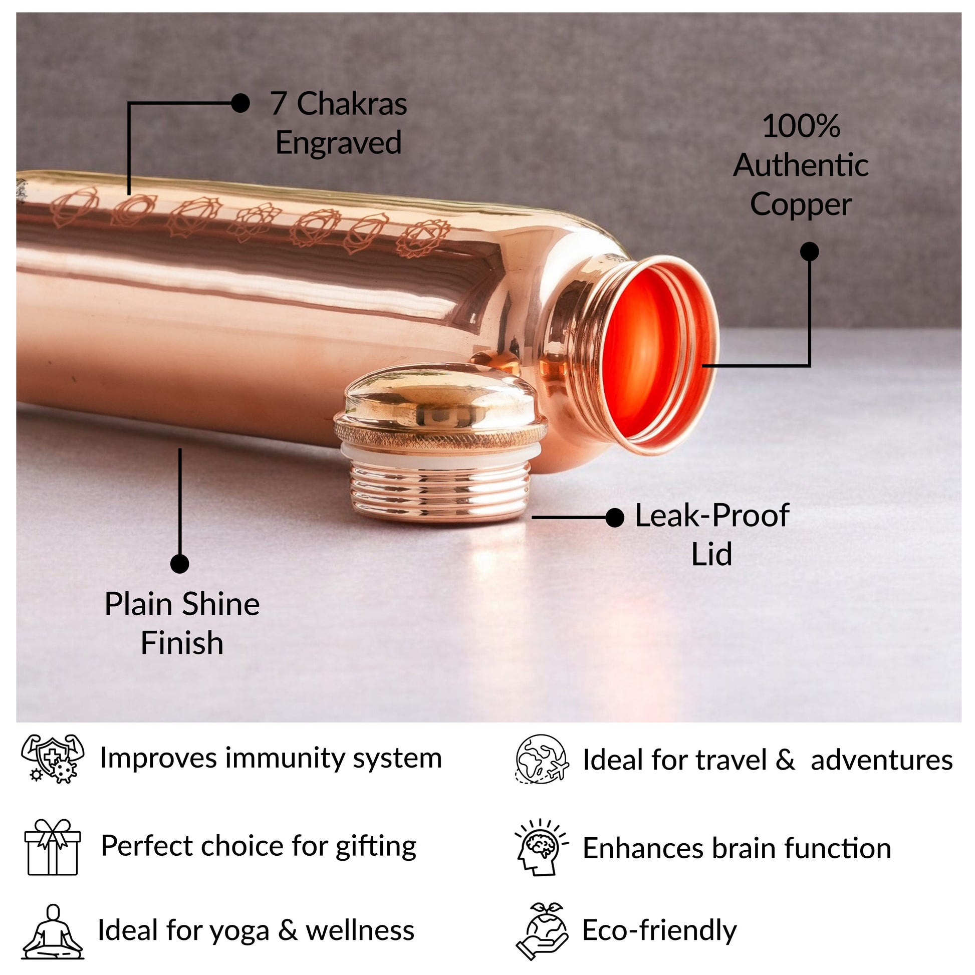 Pure Copper Water Bottle with Unique Artistic Designs – 900 ML