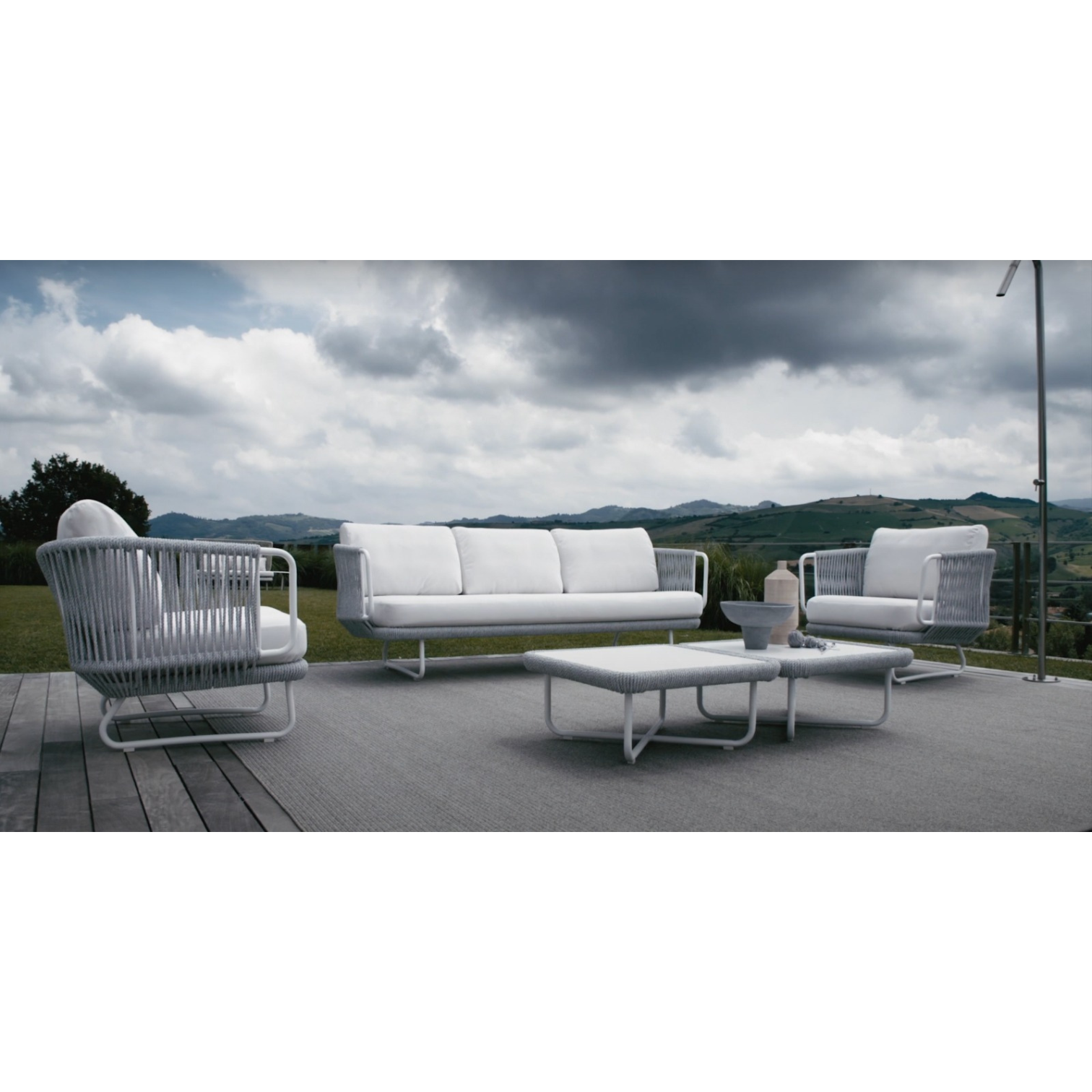 Astor Outdoor Garden Balcony Sofa Set 3 Seater , 2 Single Seater and 1 Center Table Set Braid & Rope (Grey-Off White)