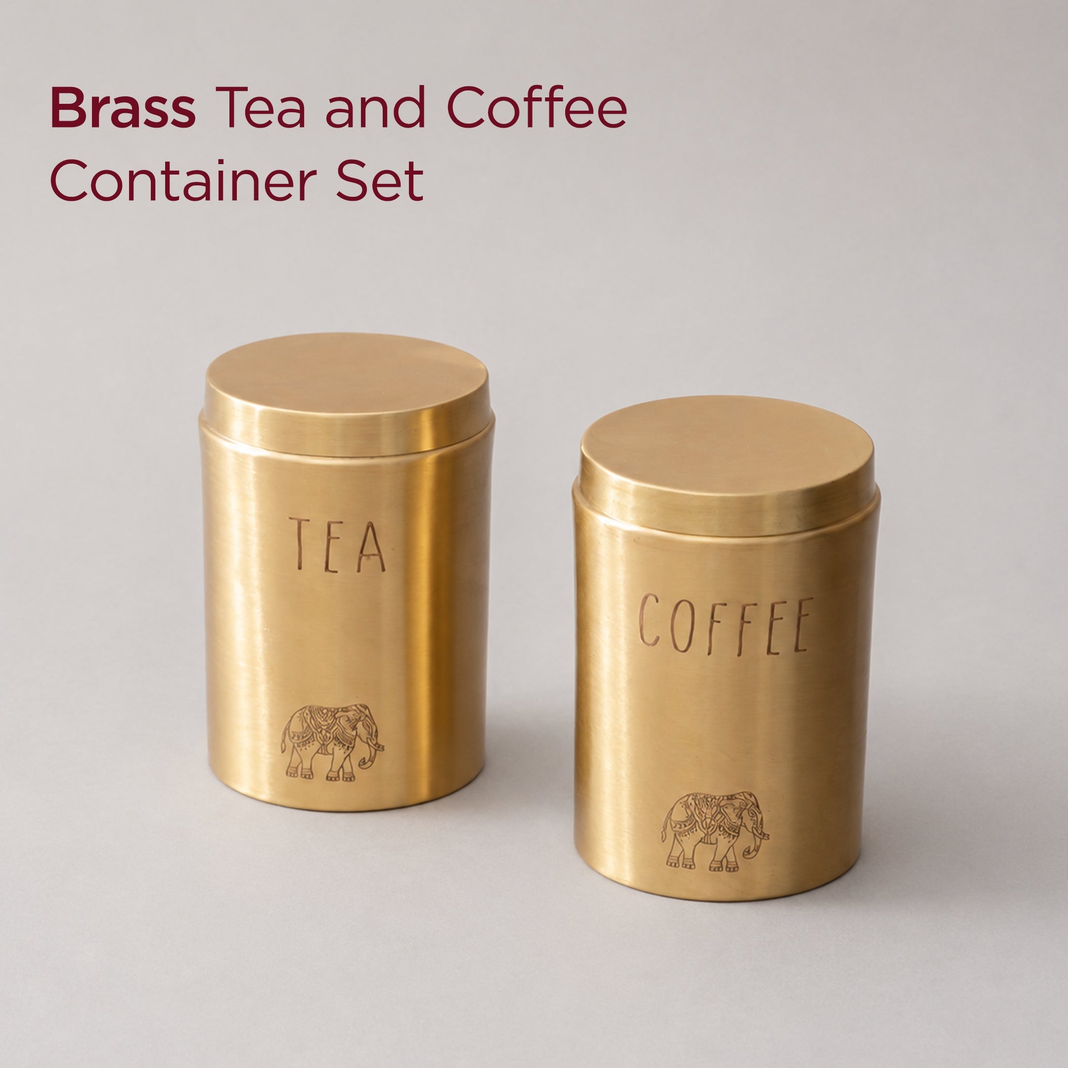 Pure Brass Tea and Coffee Container Set with Elephant Motif