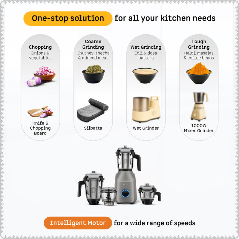 Atomberg Tavi 110V Only for US & Canada Unique Coarse Mode for Silbatta-like Texture 650 W Juicer Mixer Grinder