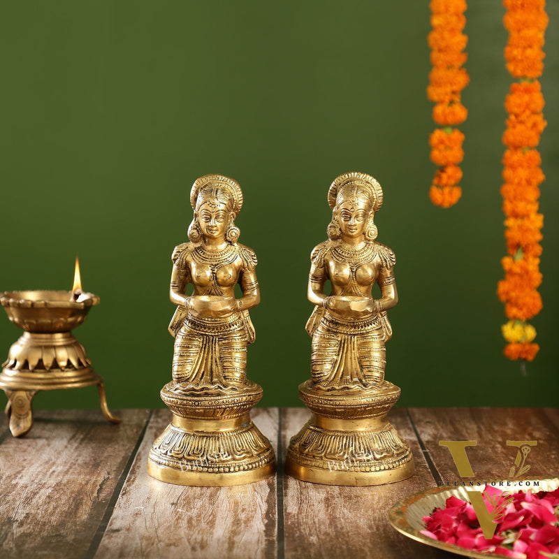 Fine Brass Deep Lakshmi Idol Pair 9 inch