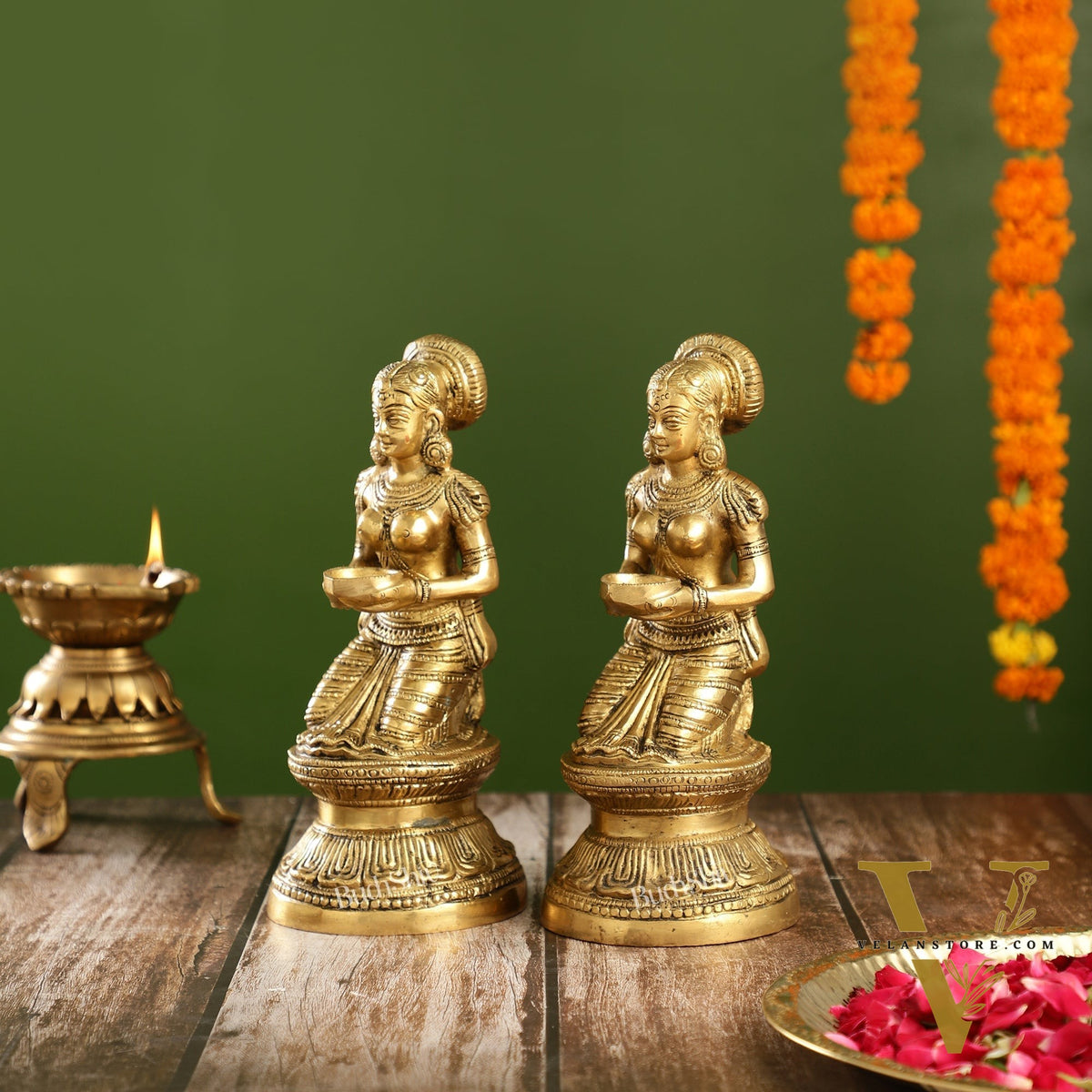 Fine Brass Deep Lakshmi Idol Pair 9 inch