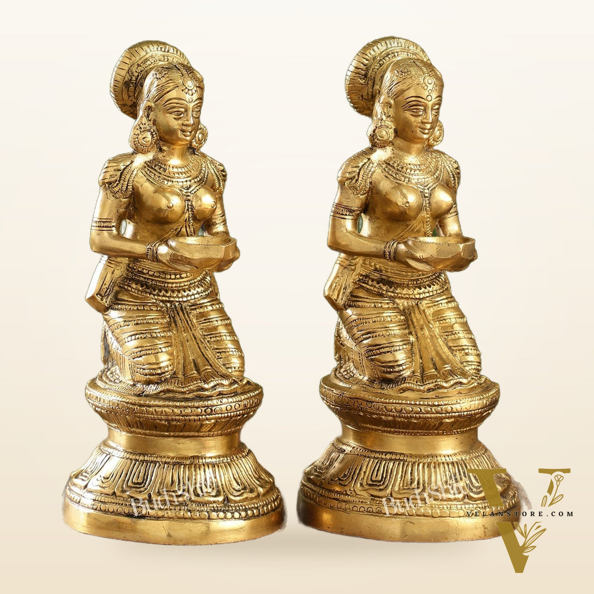 Fine Brass Deep Lakshmi Idol Pair 9 inch