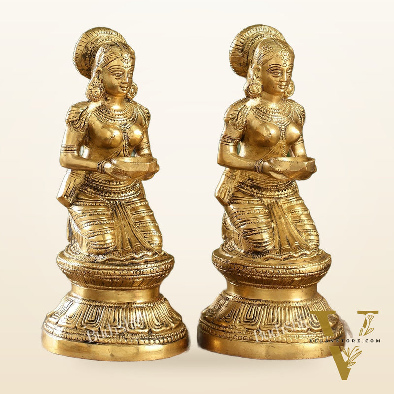 Fine Brass Deep Lakshmi Idol Pair 9 inch