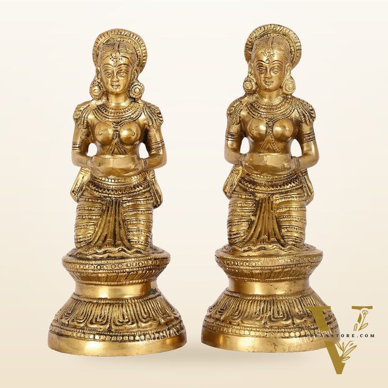 Fine Brass Deep Lakshmi Idol Pair 9 inch