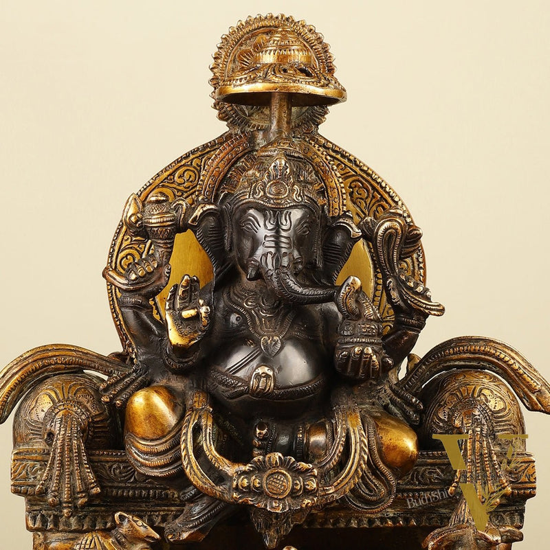Fine Brass Handcrafted Lord Ganesha Statue - Black 10"