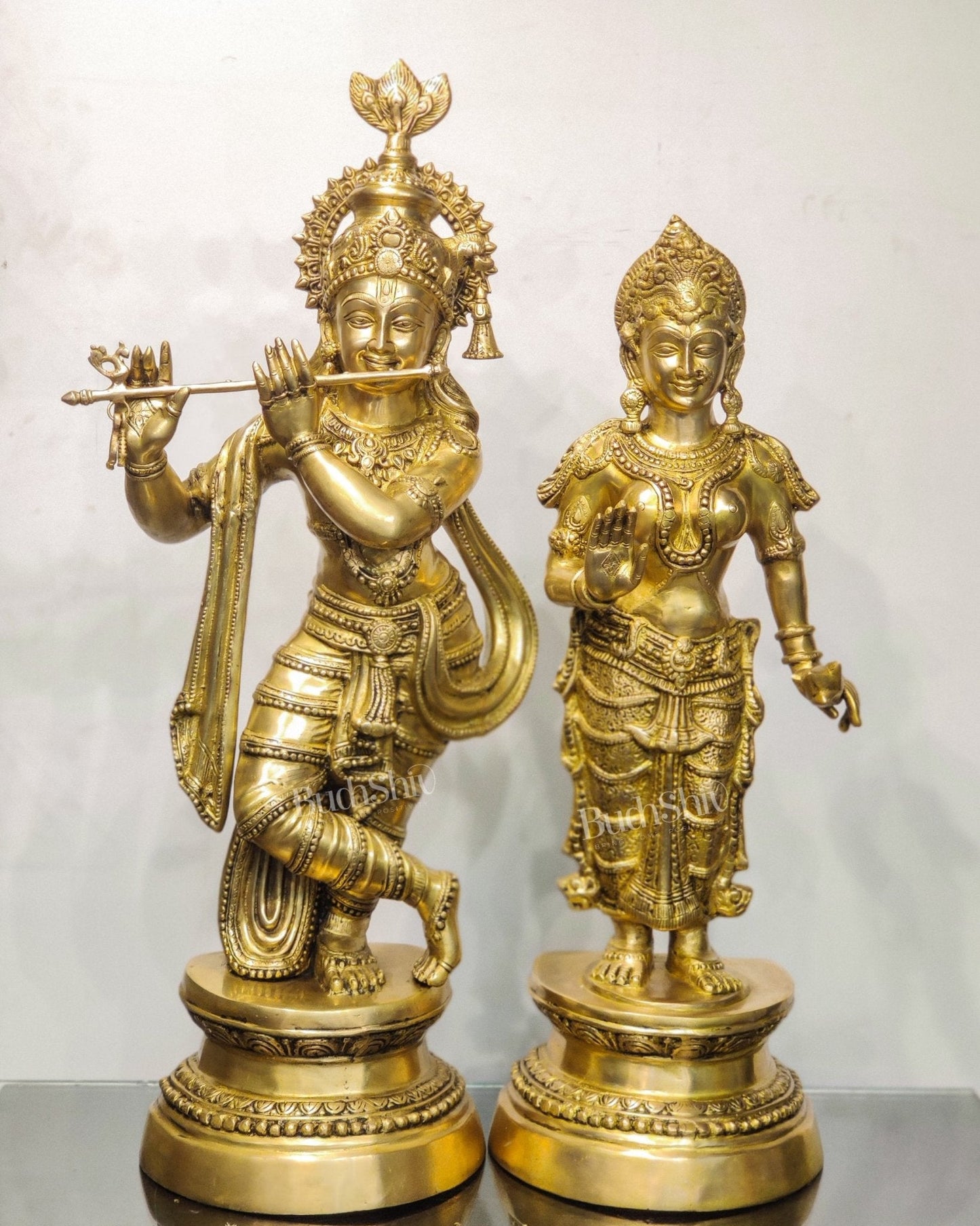 Handcrafted Brass Radha Krishna Statues - 36" Height, 40 kgs
