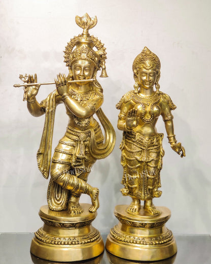 Handcrafted Brass Radha Krishna Statues - 36" Height, 40 kgs