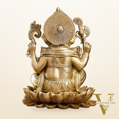 Fine Quality Brass Handcrafted Ganapati Seated on Lotus | 12" Height