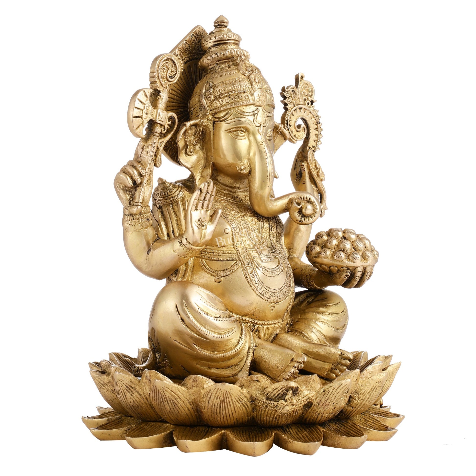 Fine Quality Brass Handcrafted Ganapati Seated on Lotus | 12" Height