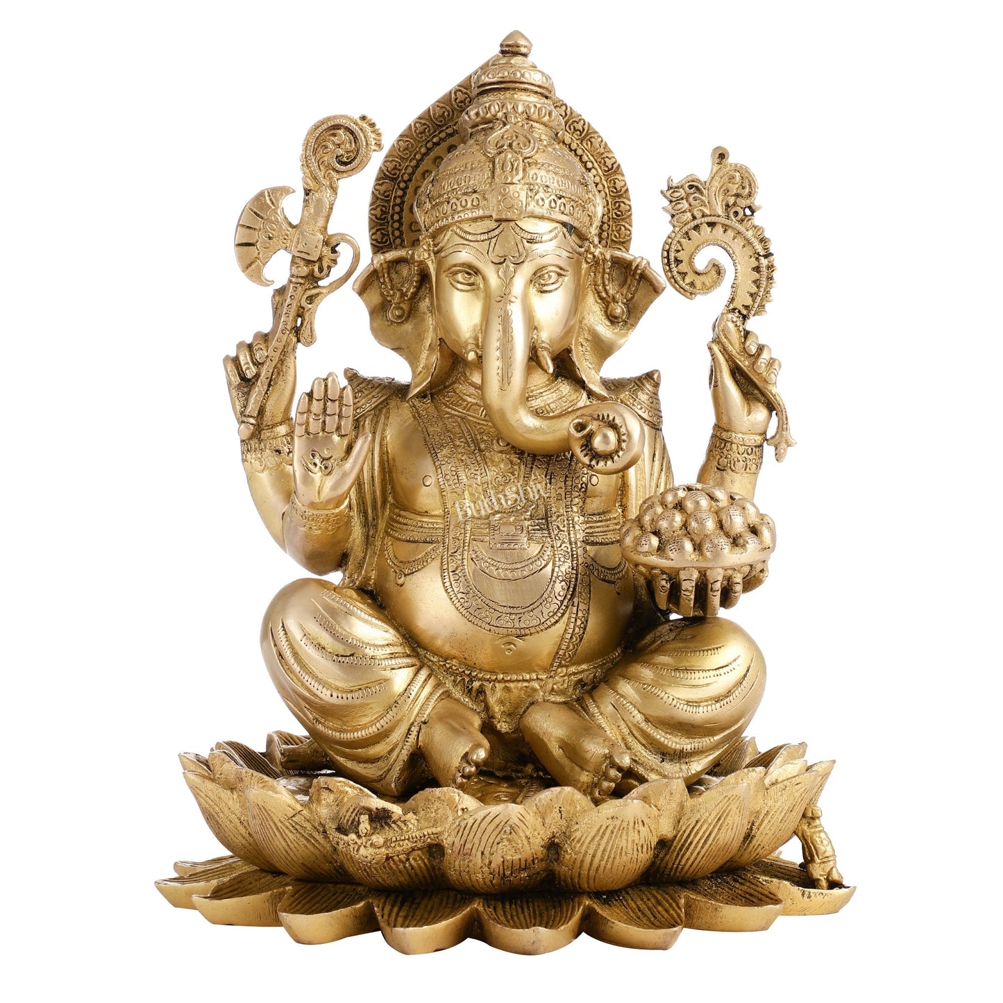 Fine Quality Brass Handcrafted Ganapati Seated on Lotus | 12" Height