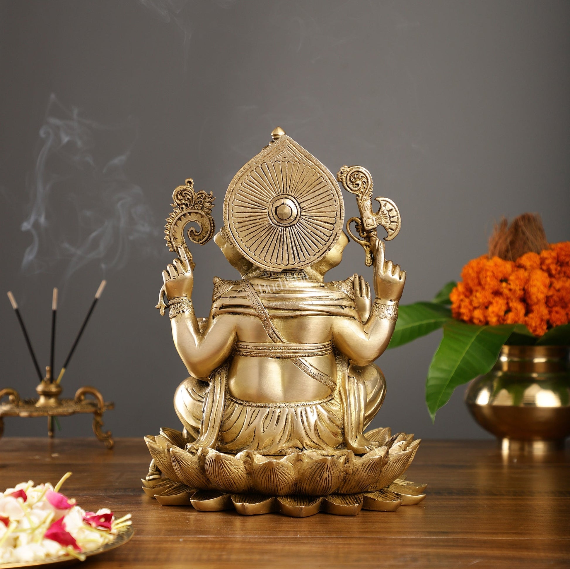 Fine Quality Brass Handcrafted Ganapati Seated on Lotus | 12" Height