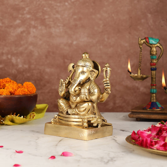 Fine Quality Brass Lord Ganesha Idol | 7.5" Height