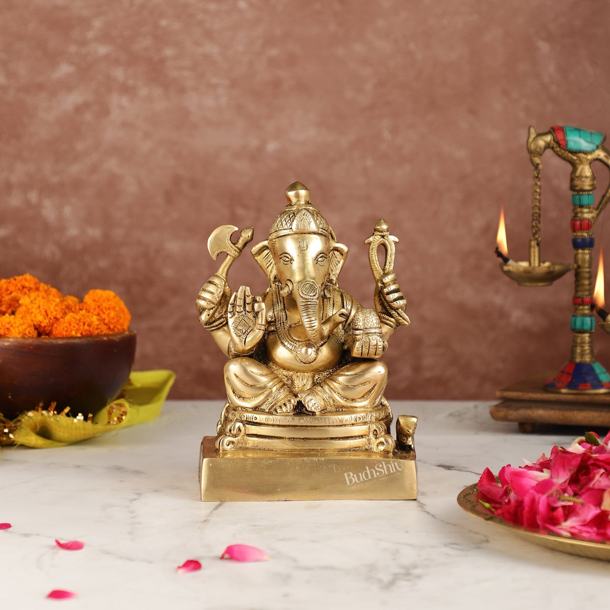 Fine Quality Brass Lord Ganesha Idol | 7.5" Height