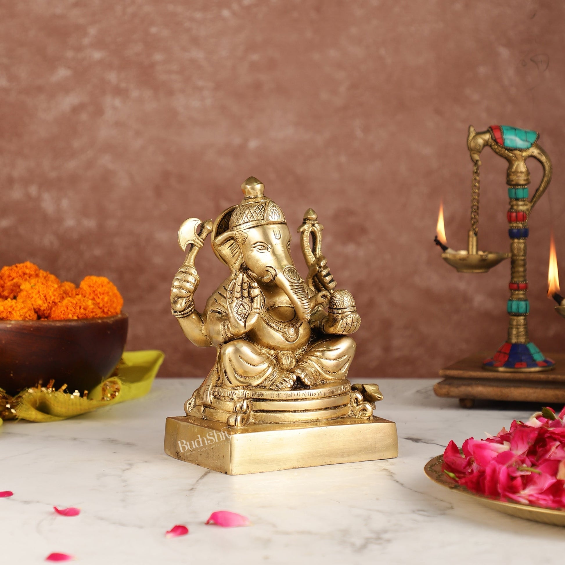 Fine Quality Brass Lord Ganesha Idol | 7.5" Height