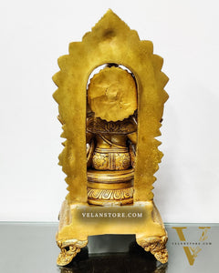 Finely Carved Ganapati on Big Throne with Mooshaks - 17" Height