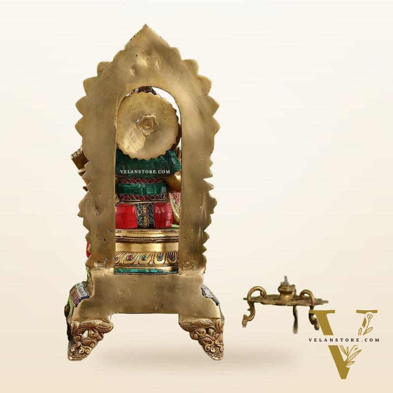Finely Carved Ganapati Statue on Throne - 17 inch with stonework