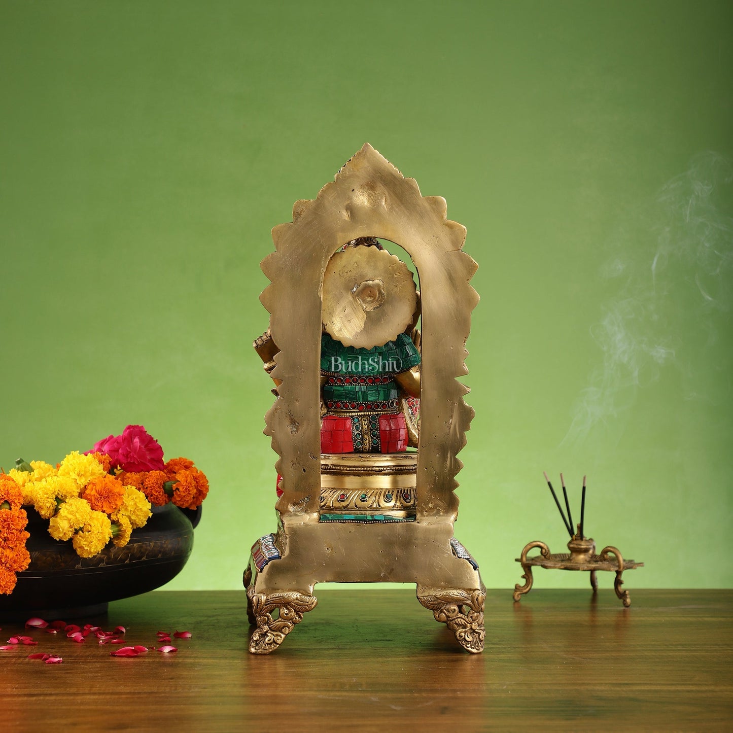 Finely Carved Ganapati Statue on Throne - 17 inch with stonework