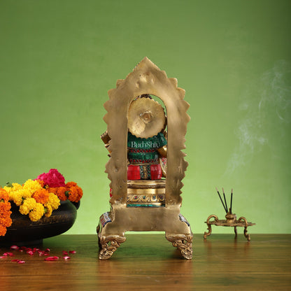 Finely Carved Ganapati Statue on Throne - 17 inch with stonework