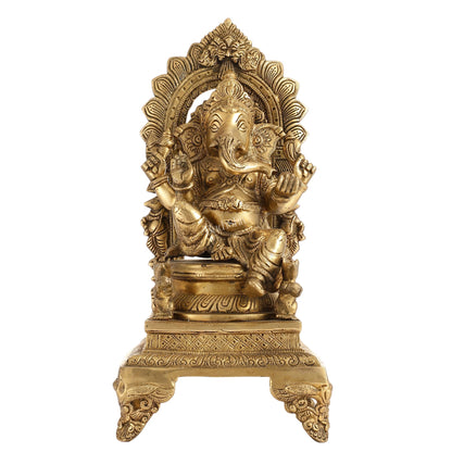 Brass Ganesha Statue on Throne - 17 inch