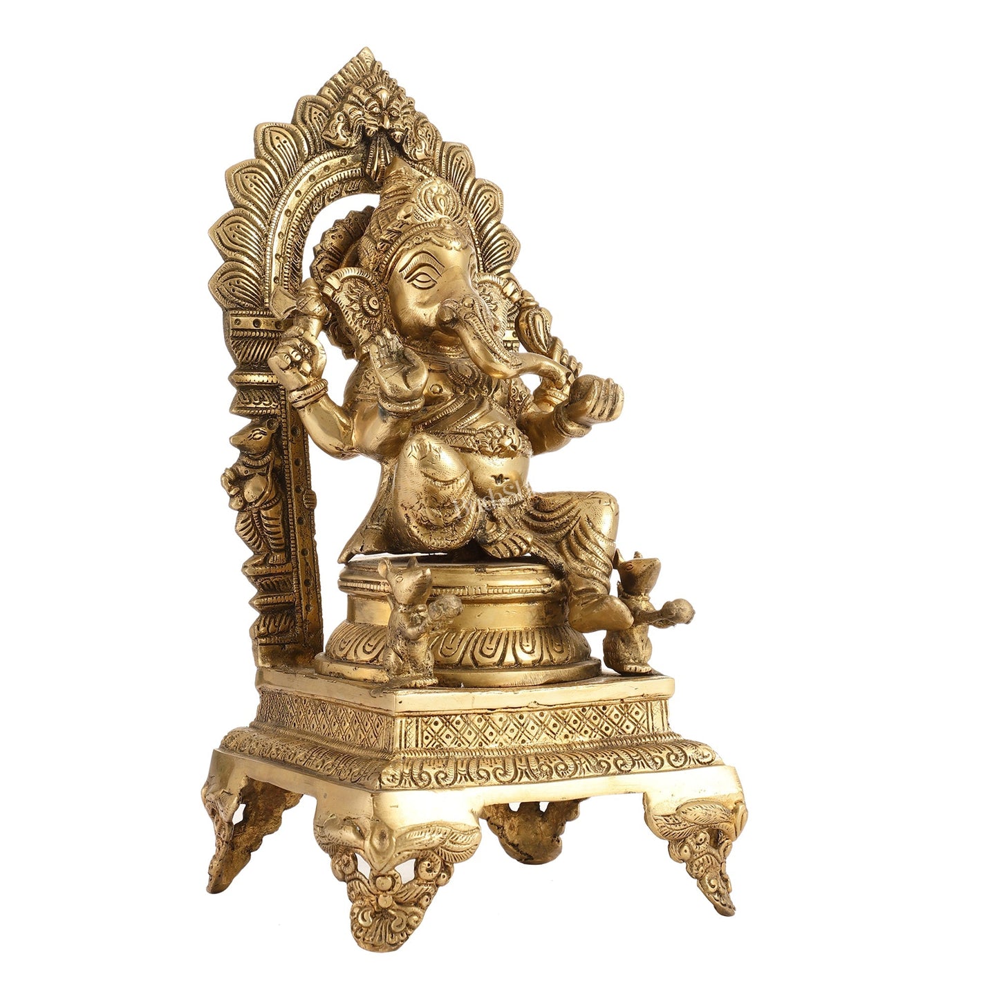 Brass Ganesha Statue on Throne - 17 inch