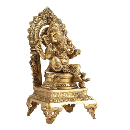 Brass Ganesha Statue on Throne - 17 inch