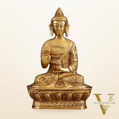 Finely Crafted Brass Blessing Buddha Statue - 7 Inch