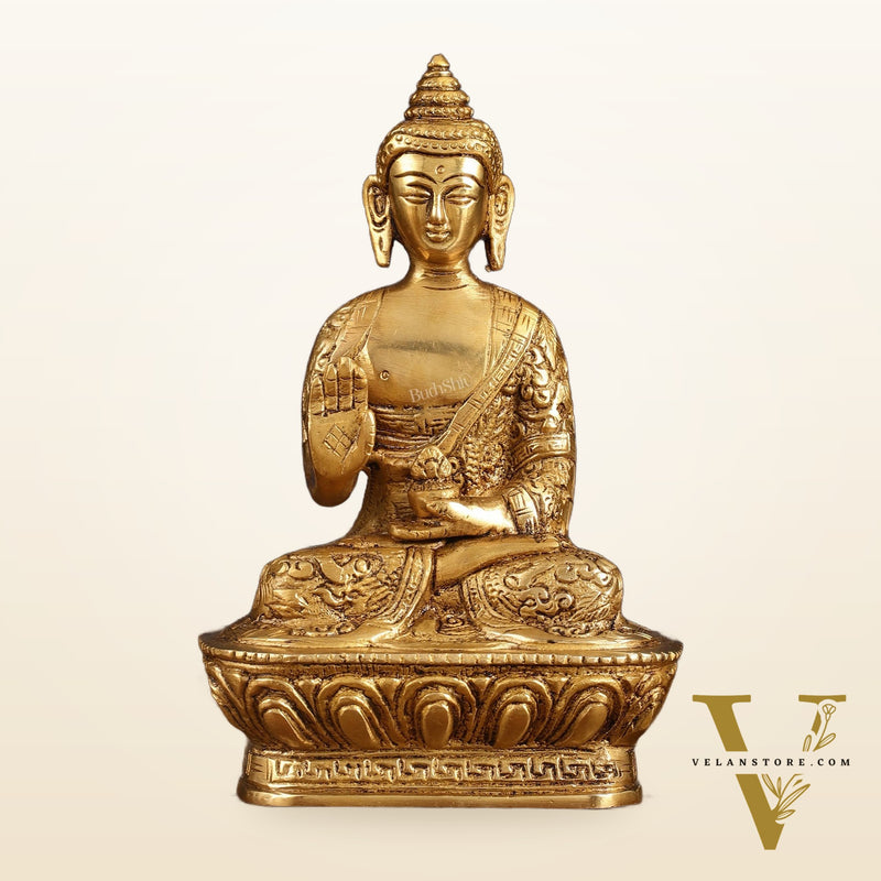 Finely Crafted Brass Blessing Buddha Statue - 7 Inch