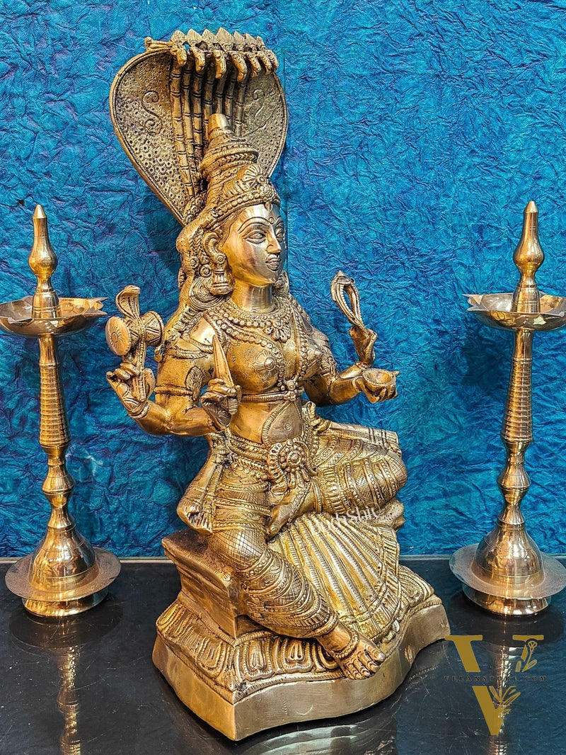 Finely Crafted Brass Goddess Mariamman Statue | Height 21 inches