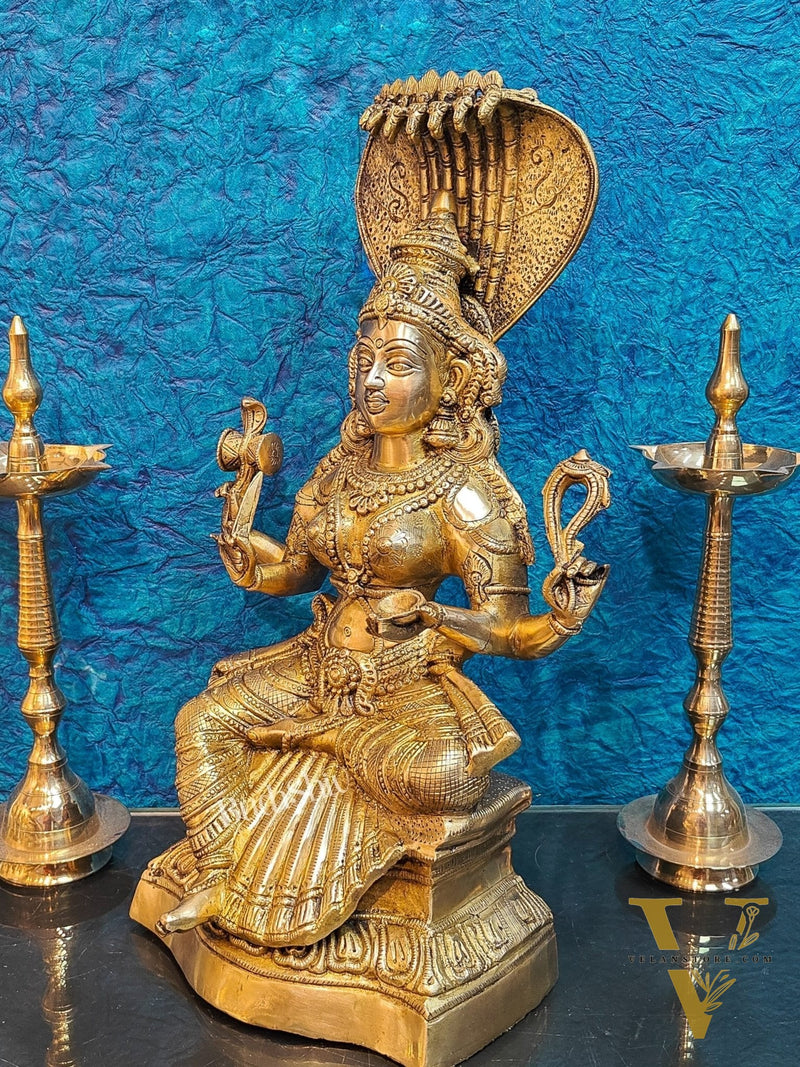 Finely Crafted Brass Goddess Mariamman Statue | Height 21 inches