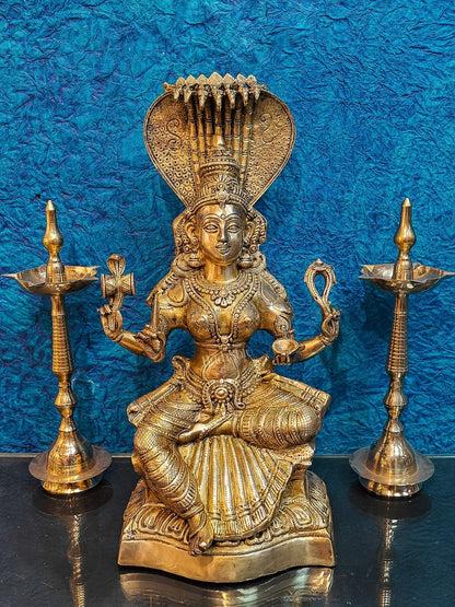 Finely Crafted Brass Goddess Mariamman Statue | Height 21 inches