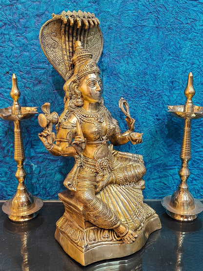Finely Crafted Brass Goddess Mariamman Statue | Height 21 inches