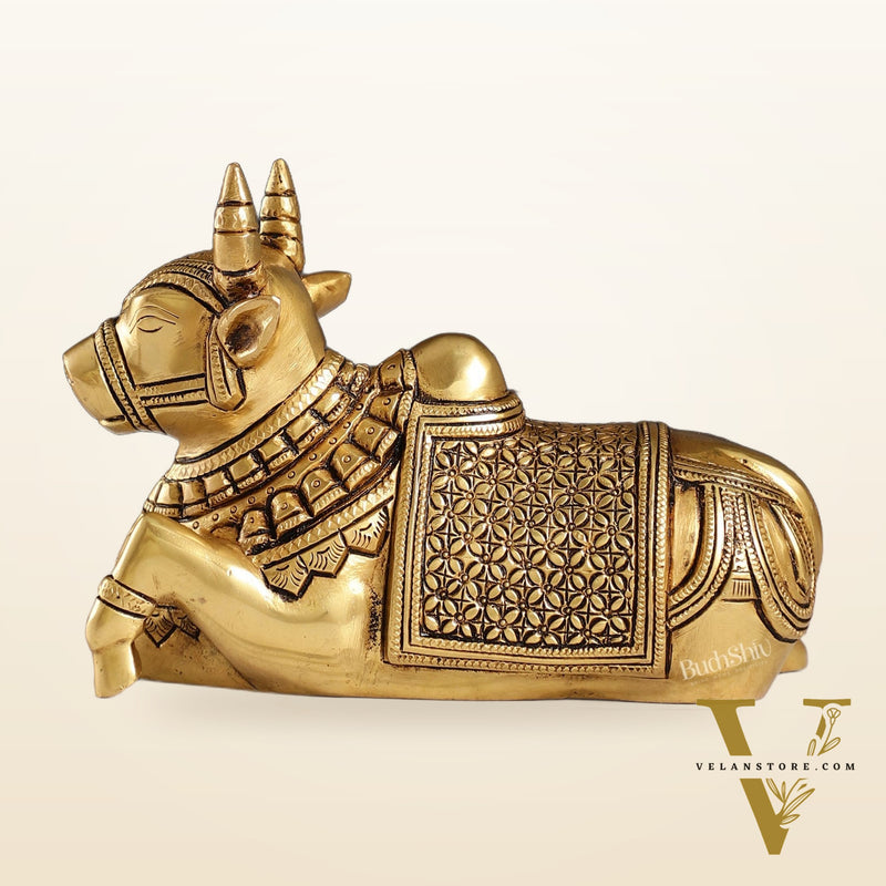 Finely Crafted Brass Nandi Bull Idol | 7 inch