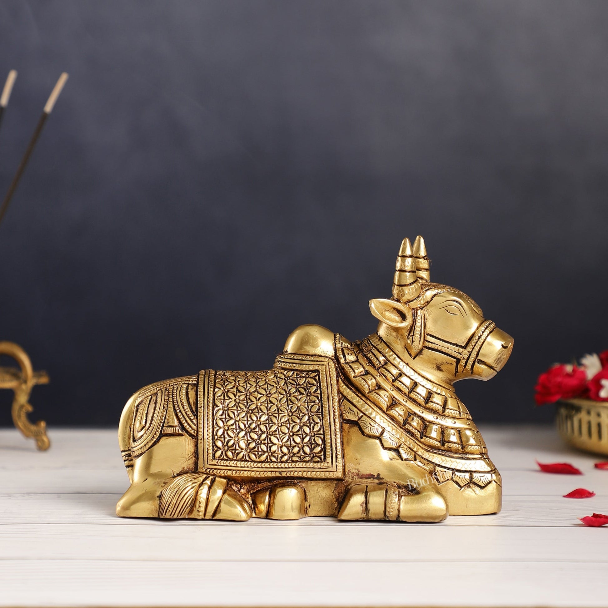 Finely Crafted Brass Nandi Bull Idol | 7 inch