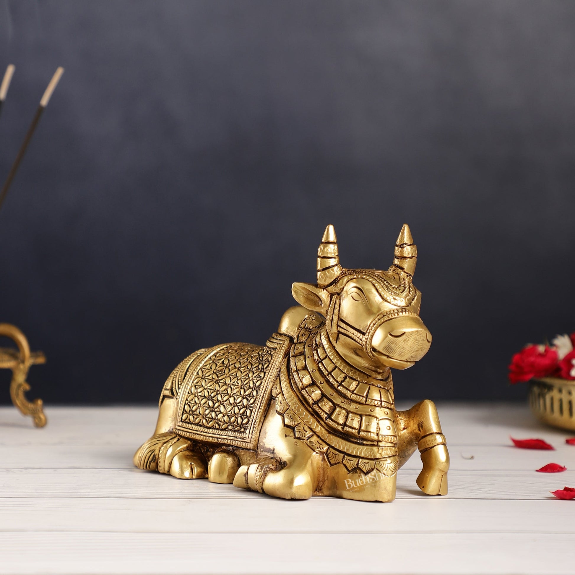 Finely Crafted Brass Nandi Bull Idol | 7 inch