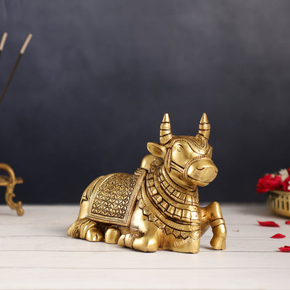 Finely Crafted Brass Nandi Bull Idol | 7 inch
