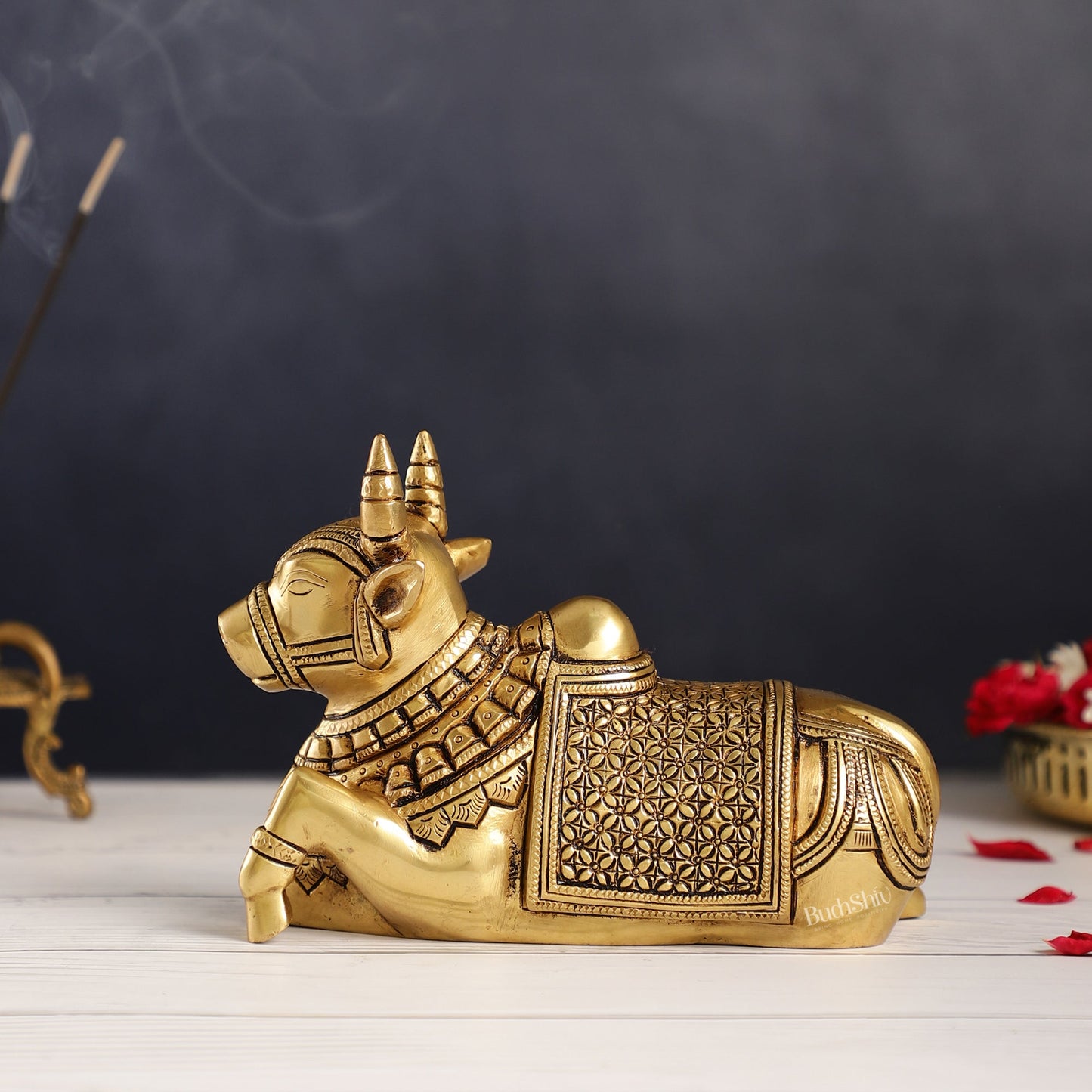 Finely Crafted Brass Nandi Bull Idol | 7 inch