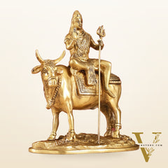 Finely Crafted Lord Shiva Seated on Nandi Brass Idol | Divine Presence 10"